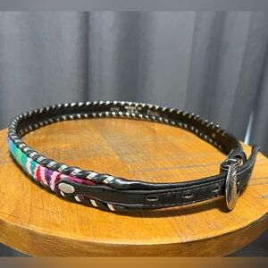 Vintage Fisher Belt black leather Size 34 Color Block Silver Threaded